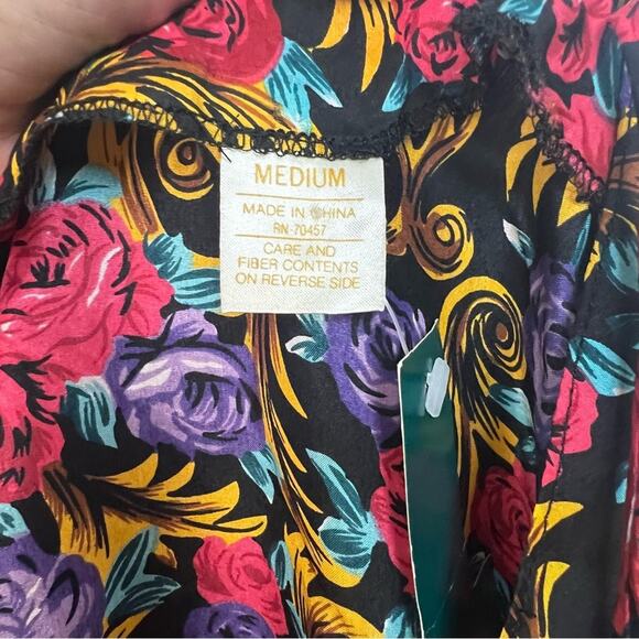 100% Silk Vintage Red & Purple Roses, Mini Length Slip Sundress, Size Medium NEW - Picture 6 of 8